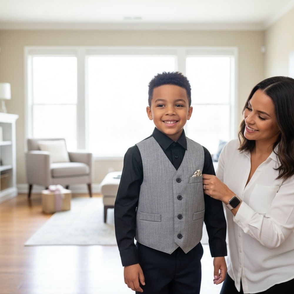 George Boys' Gray and Black Formal Vest Set